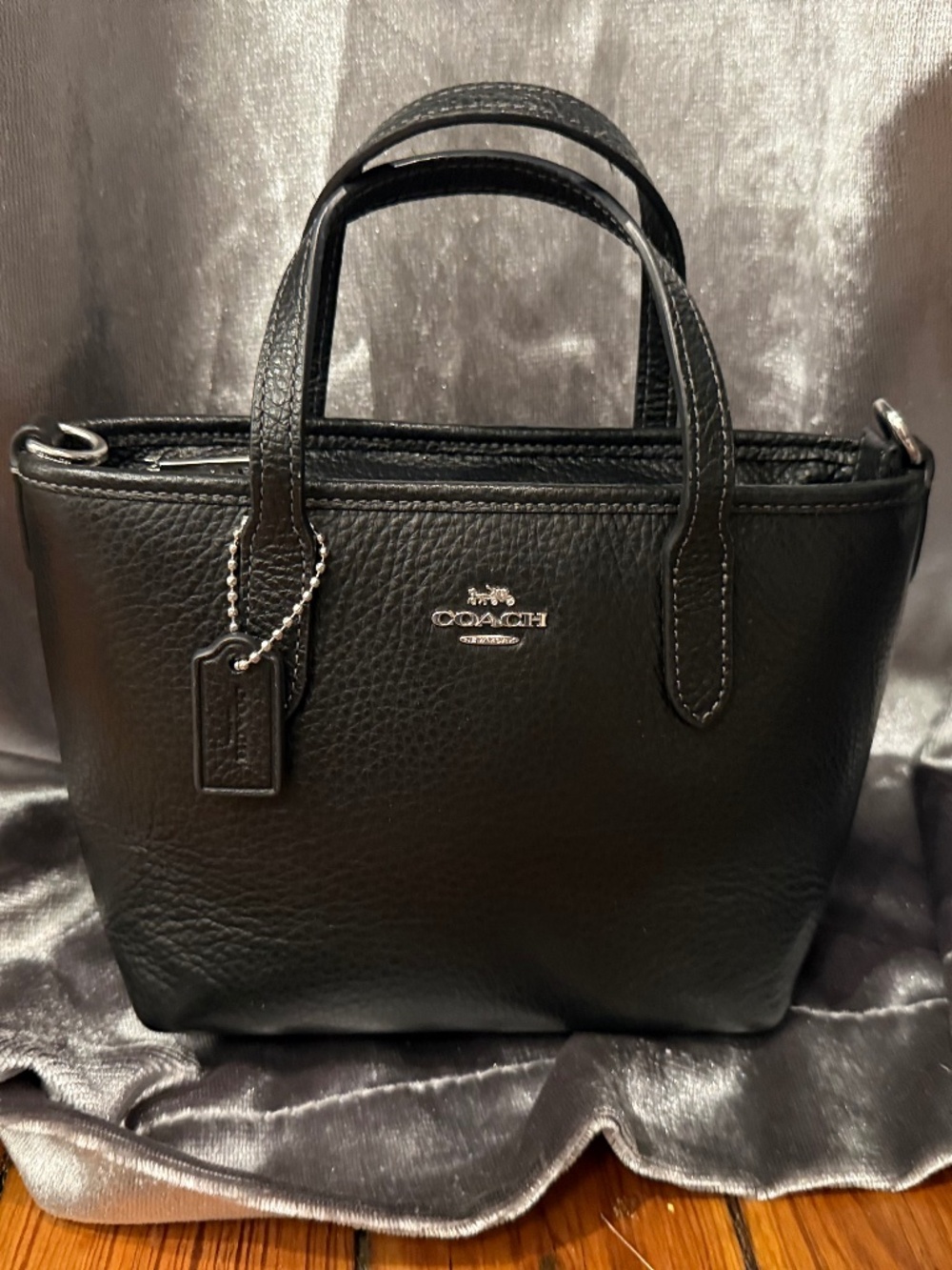 Coach Black Pebbled Leather Mini Tote Bag, Like New